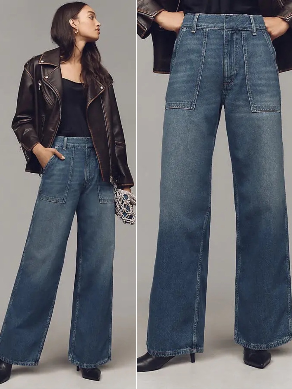 Anthropologie Pilcro Boho Retro Utility Wide Leg High Rise Jeans